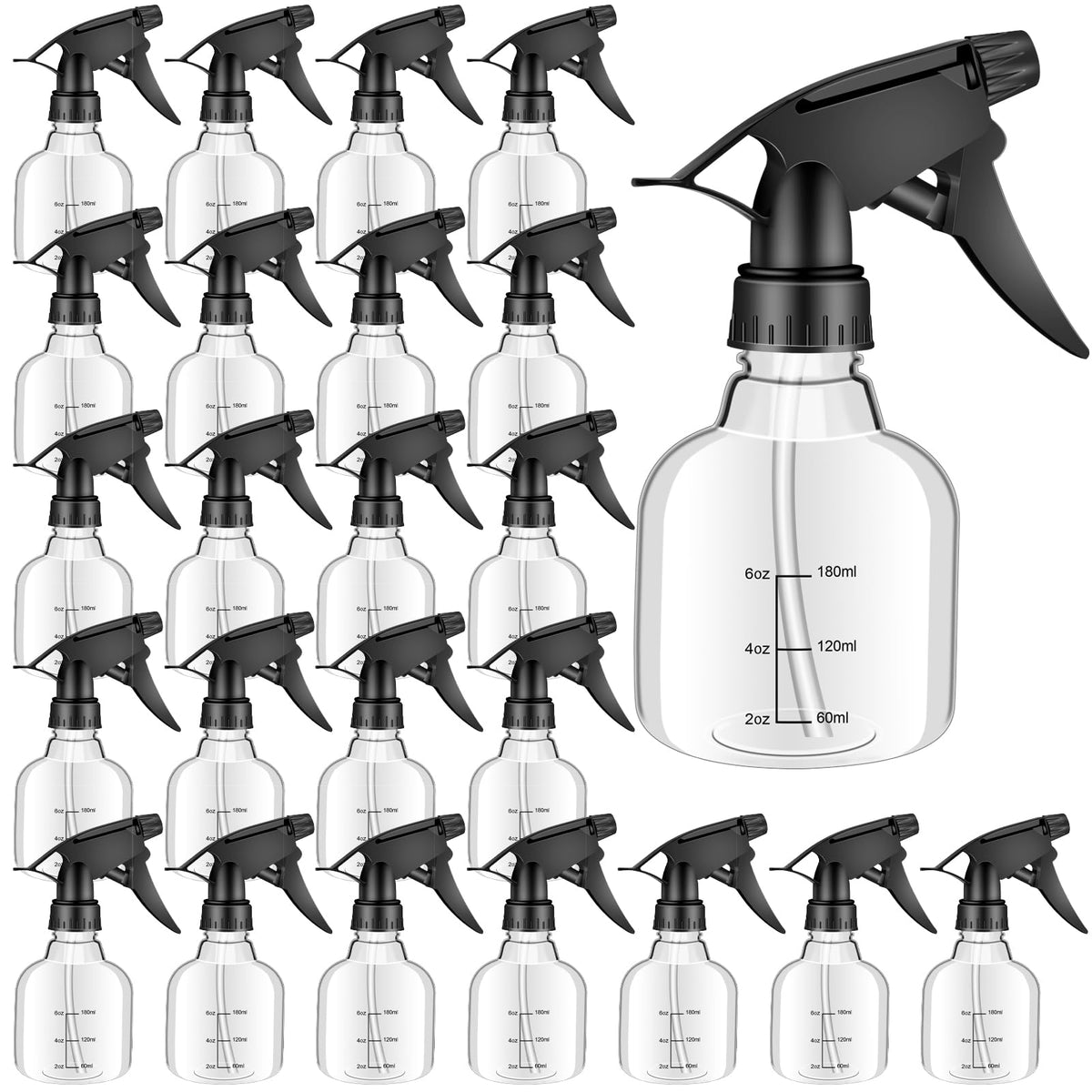 Worldity 24-pack 8oz spray bottles with measurement readouts for precise mixing.