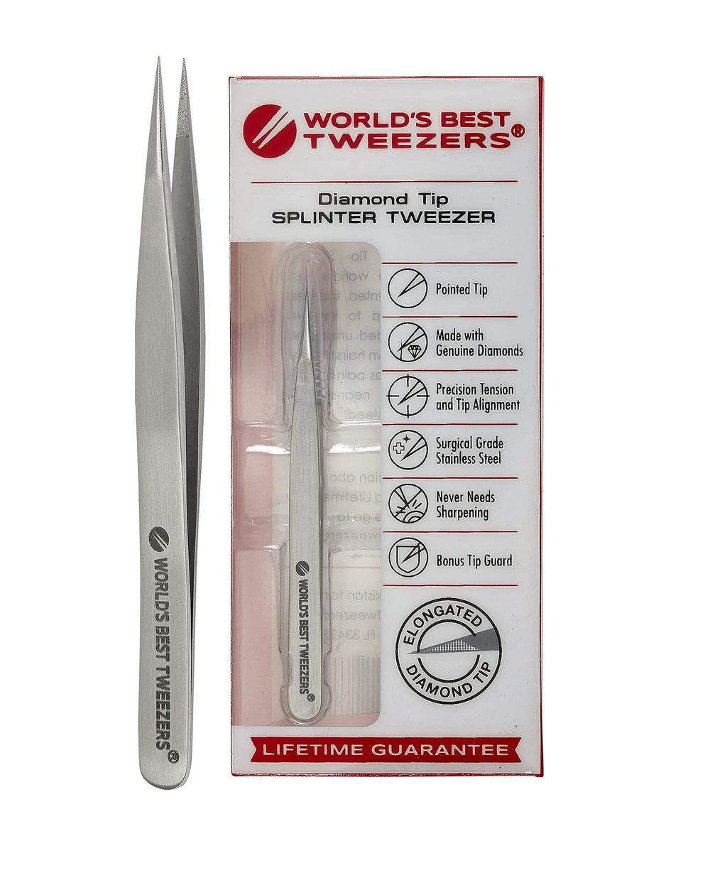 World's Best Tweezers etched-tip design ensures non-slip grip during use.