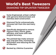 World's Best Tweezers precision tip captures hair at the perfect angle.