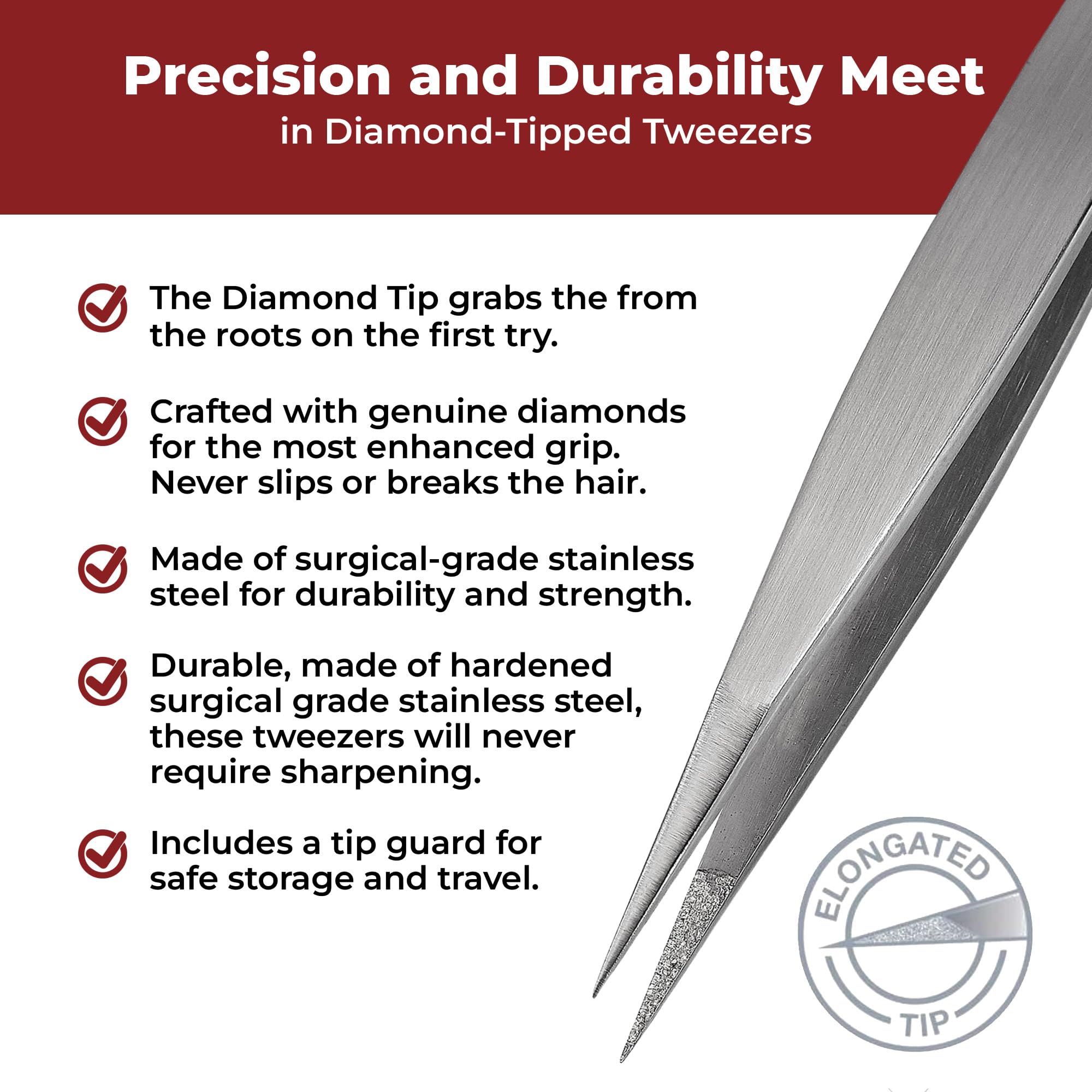 World's Best Tweezers stainless body resists wear for long-lasting grooming tools.