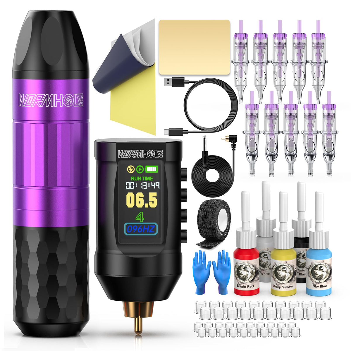 Wormhole Tattoo Gun Kit wireless gun: cordless setup enables unrestricted movement during sessions.