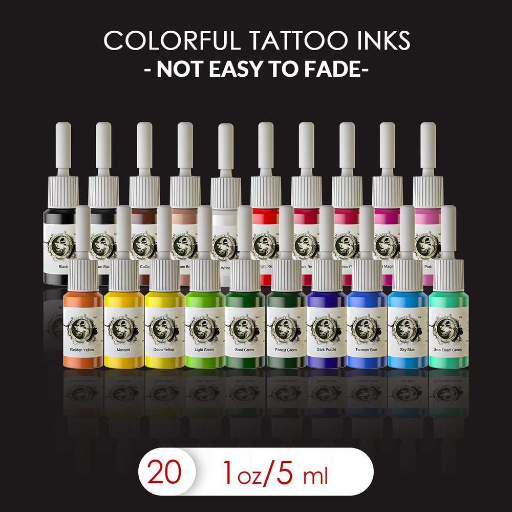 Wormhole Tattoo Kit 20-color-inks offers vibrant colors for diverse practice designs.