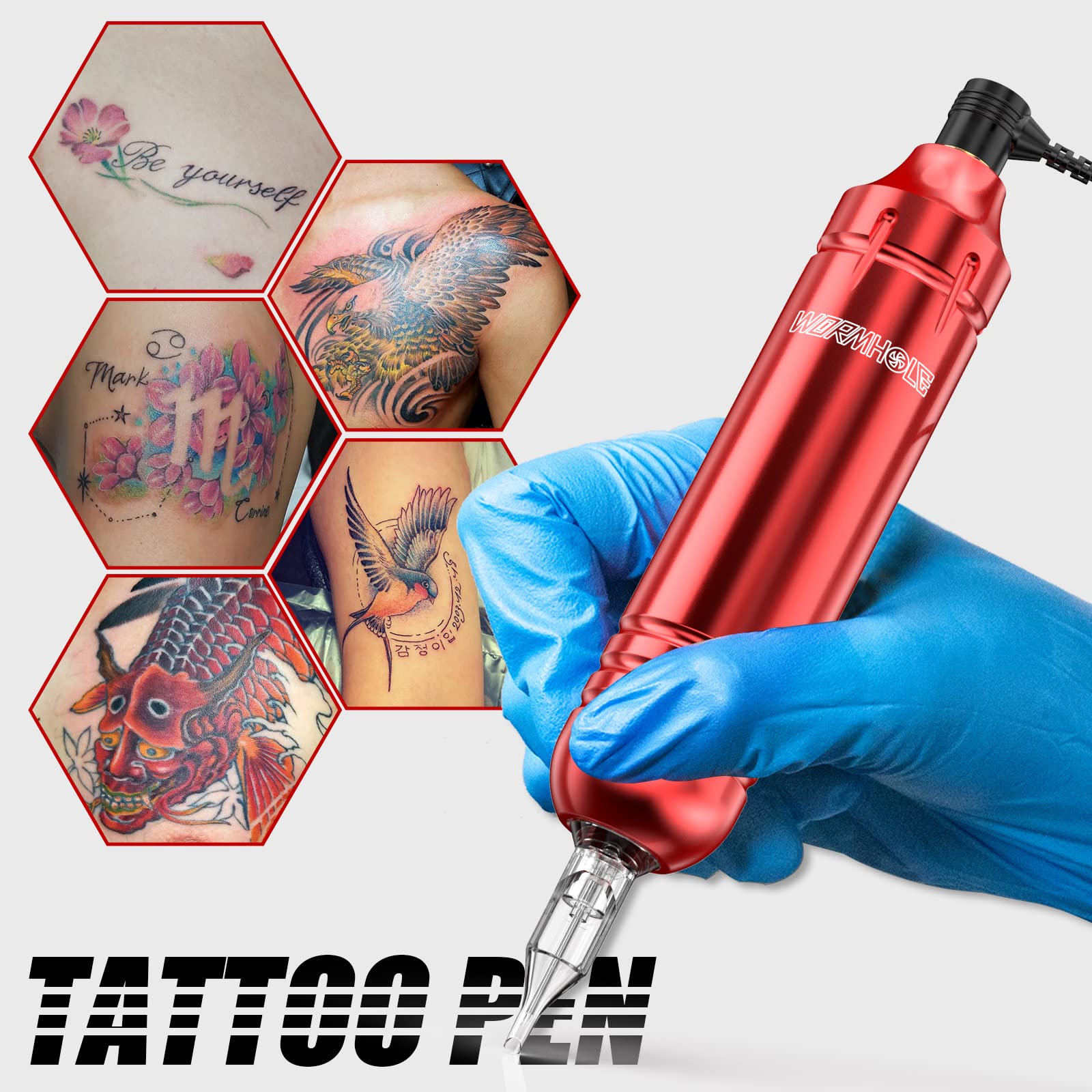 Wormhole Tattoo Kit adjustable-needle-depth 0-4mm for shading precision.