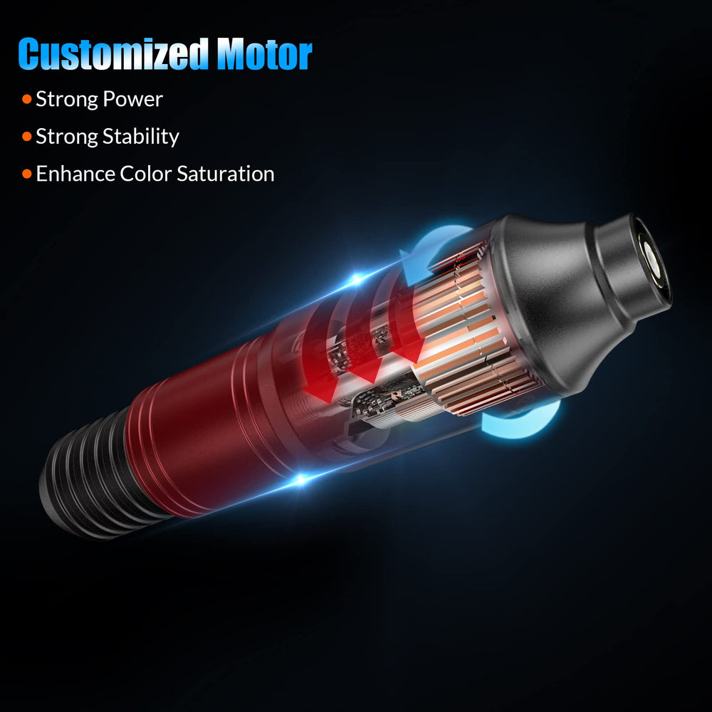 Wormhole Tattoo machine detail highlights premium aluminum grip and quiet motor