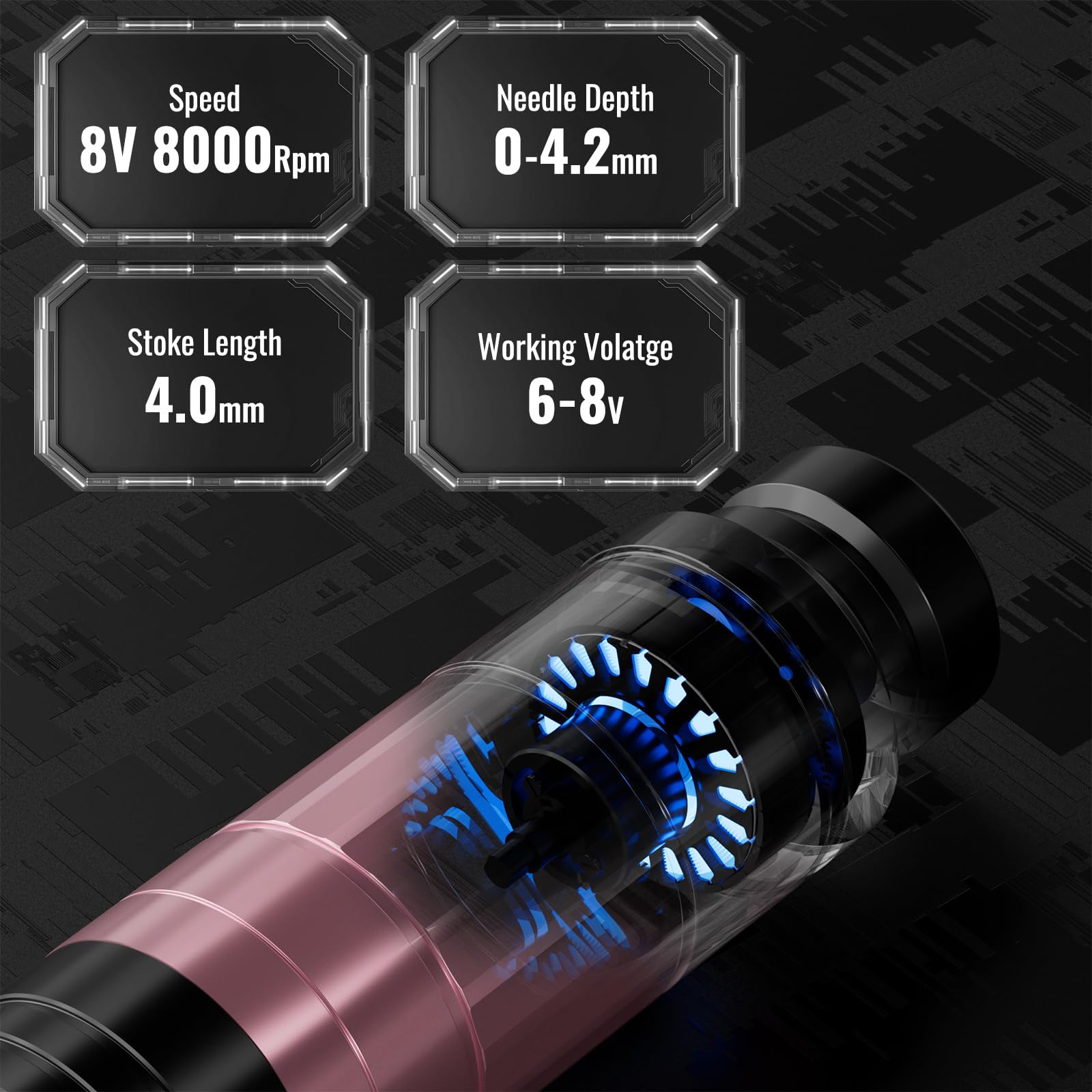 Wormhole Tattoo Power Supply LED display shows voltage and battery status clearly