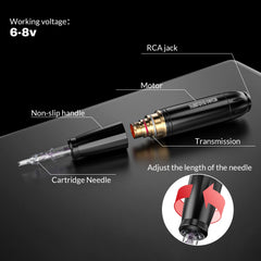 Wormhole Tattoo rotary tattoo gun demonstrates smooth, low-noise operation for quiet sessions.