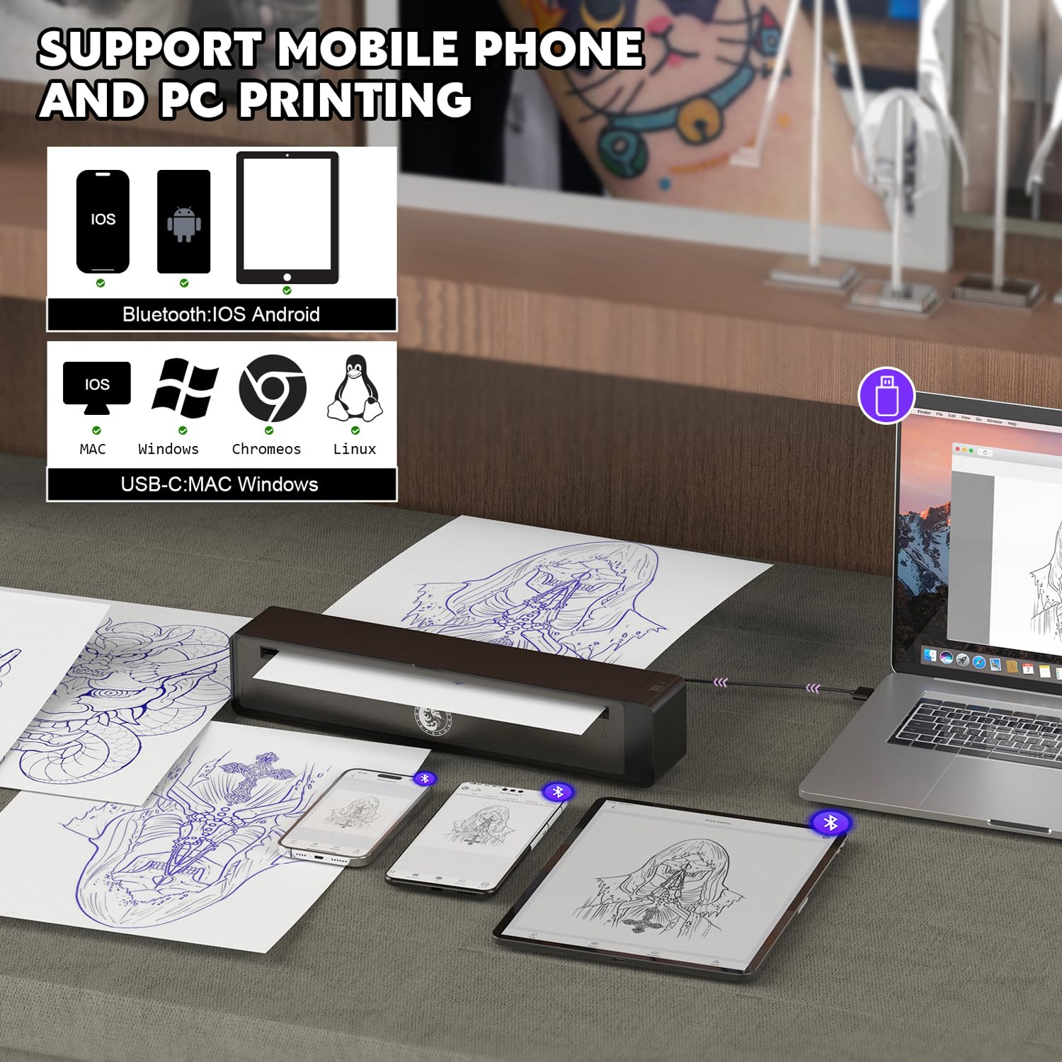 Wormhole Tattoo stencil printer battery pack illustrating 2500mAh power for outdoors