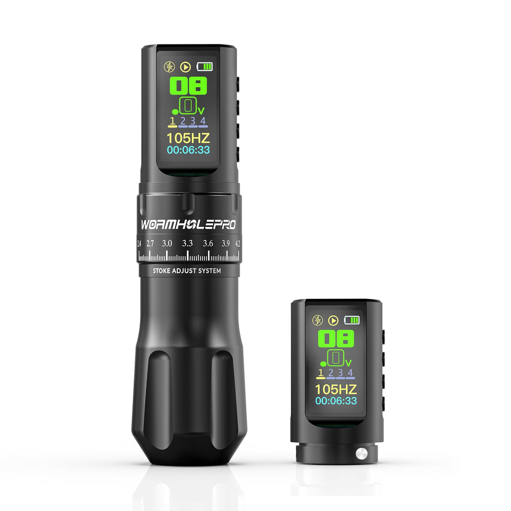 WORMHOLEPRO AQUILA wireless tattoo machine front view for ergonomic handling and control