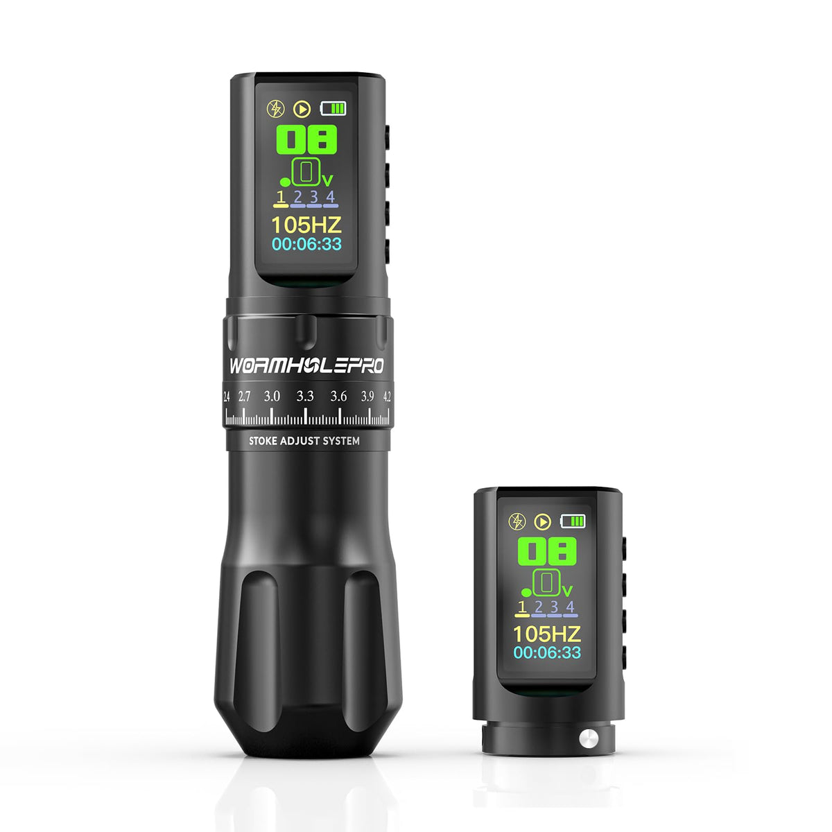 WORMHOLEPRO AQUILA wireless tattoo machine front view for ergonomic handling and control