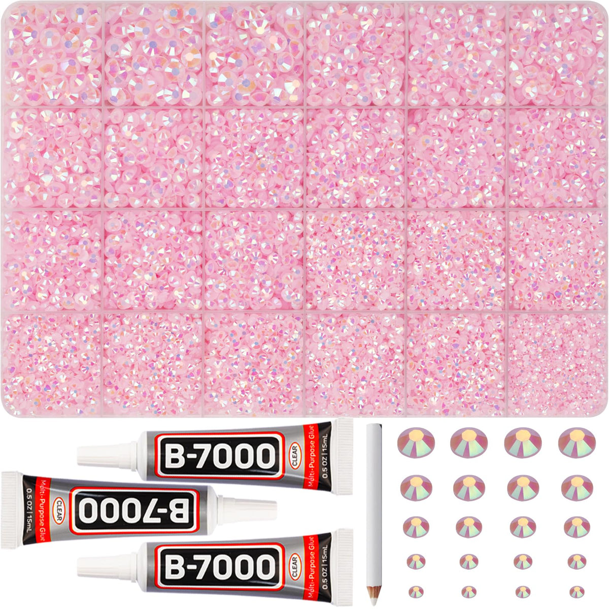 Worthofbest pink rhinestones 31000-piece container for bold DIY embellishments and bling.