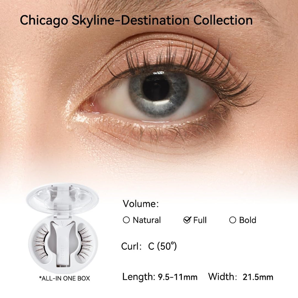 WOSADO Magnetic Eyelashes V27 Chicago Skyline close-up highlighting feather-light comfort.