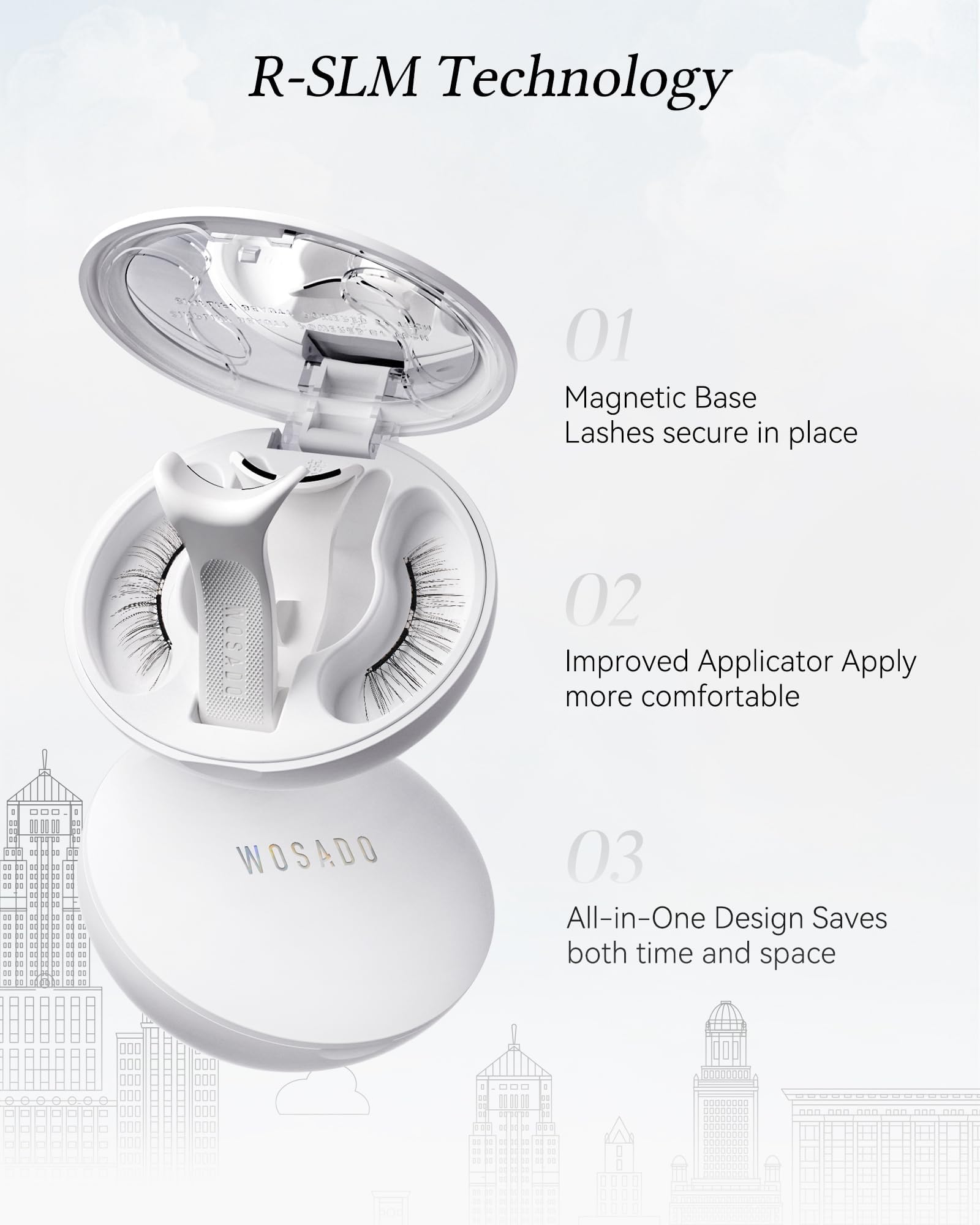WOSADO Magnetic Eyelashes V27 Chicago Skyline lightweight lashes weigh 0.034g for comfort.