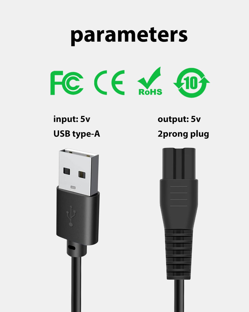 Wotdmu USB charger cord packaging shows included brush and cable.