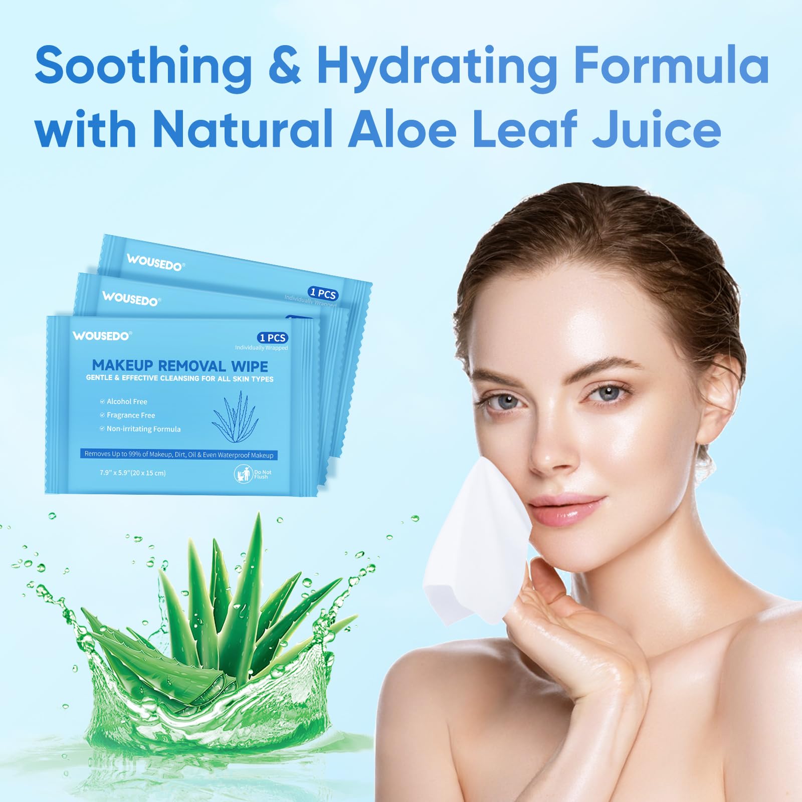 WOUSEDO makeup remover wipes fragrance-free design to suit sensitive skin.