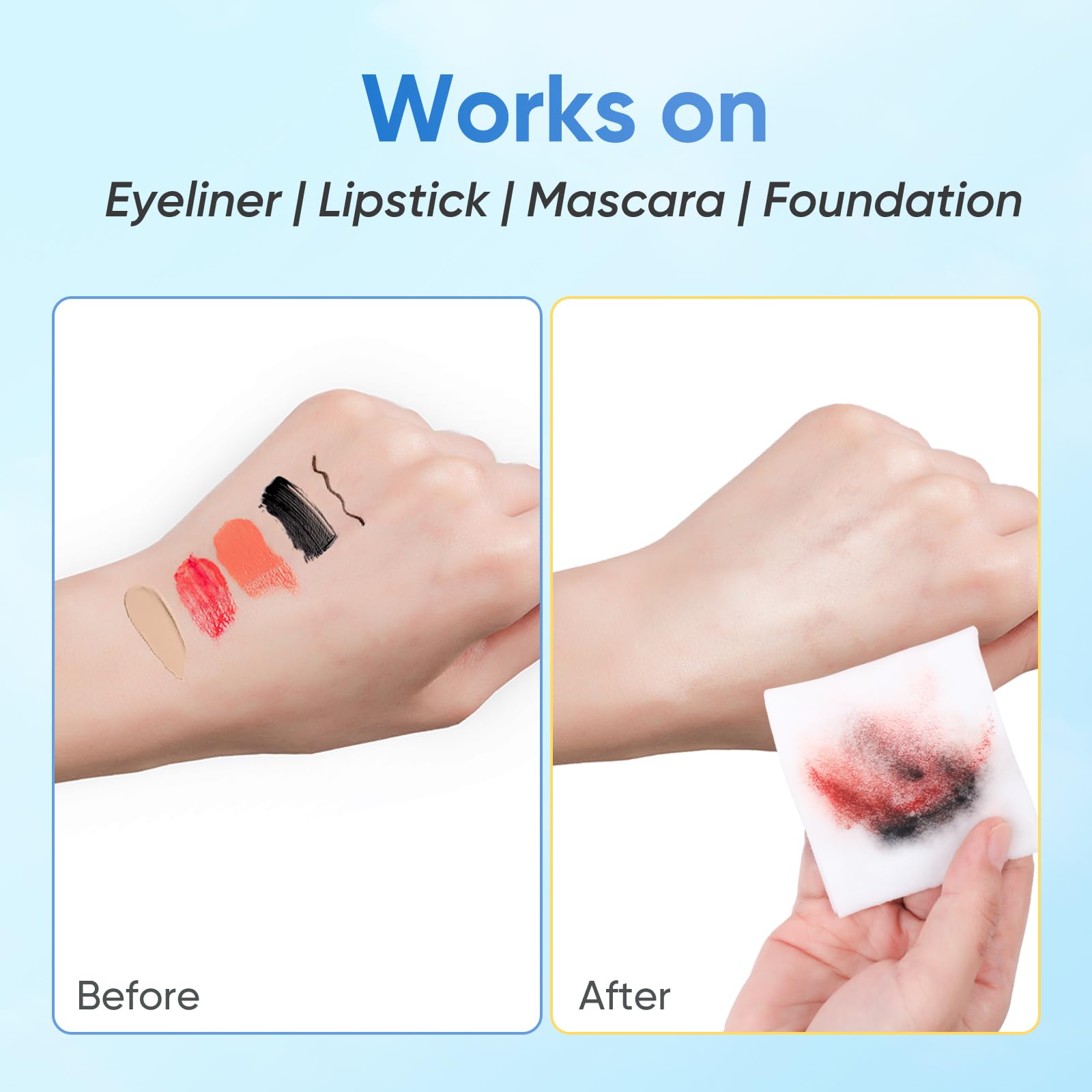 WOUSEDO makeup remover wipes hypoallergenic for all skin types.
