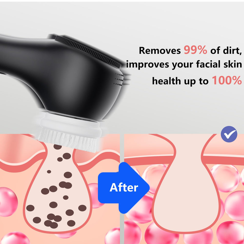 WOVAZUS matte-black face scrubber in a bathroom setting