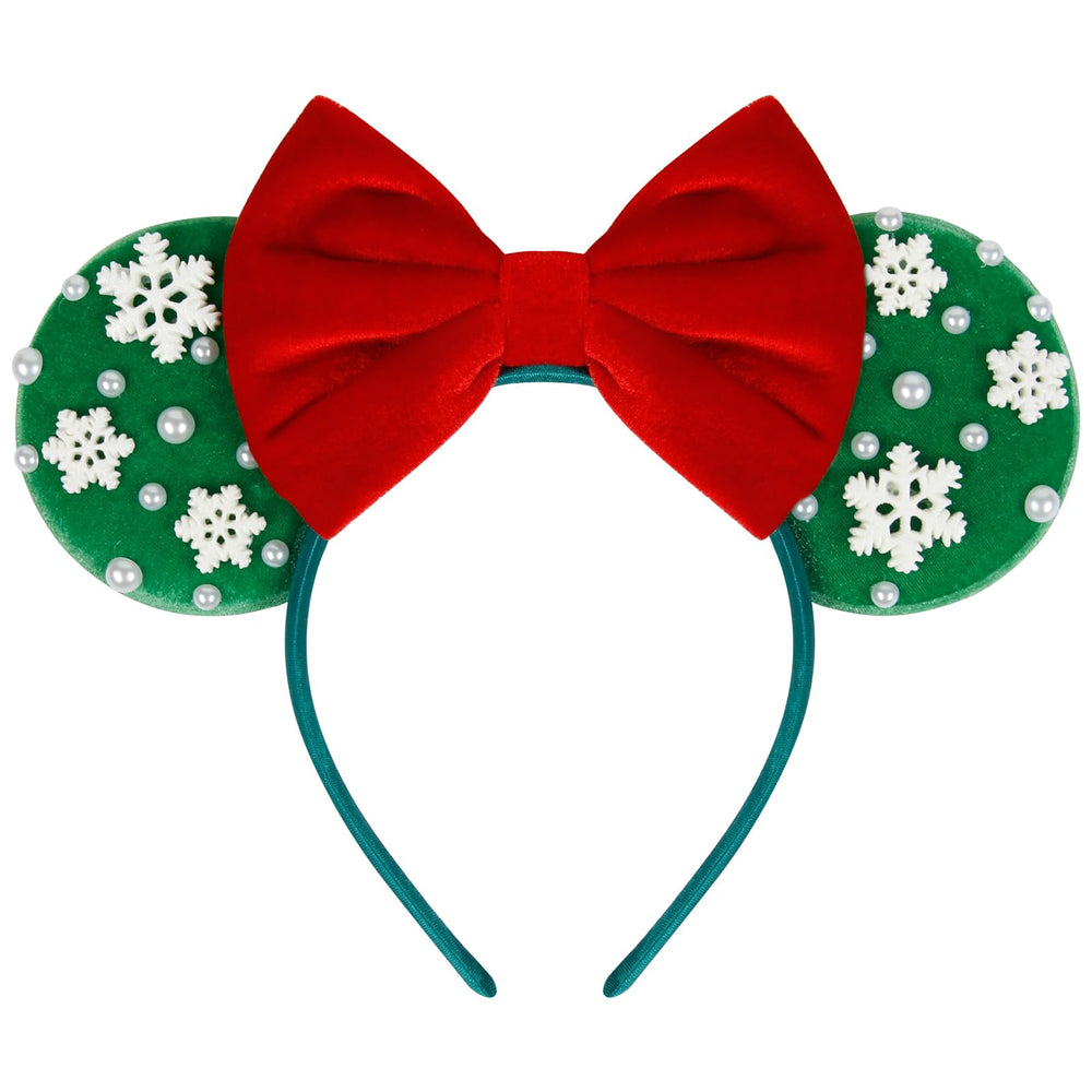 WOVOWOVO Christmas mouse ears headband with green velvet and pearls for festive style