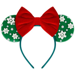WOVOWOVO Christmas mouse ears headband with green velvet and pearls for festive style