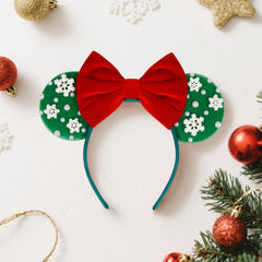 WOVOWOVO mouse ears headband with velvet ears and red bow for party looks