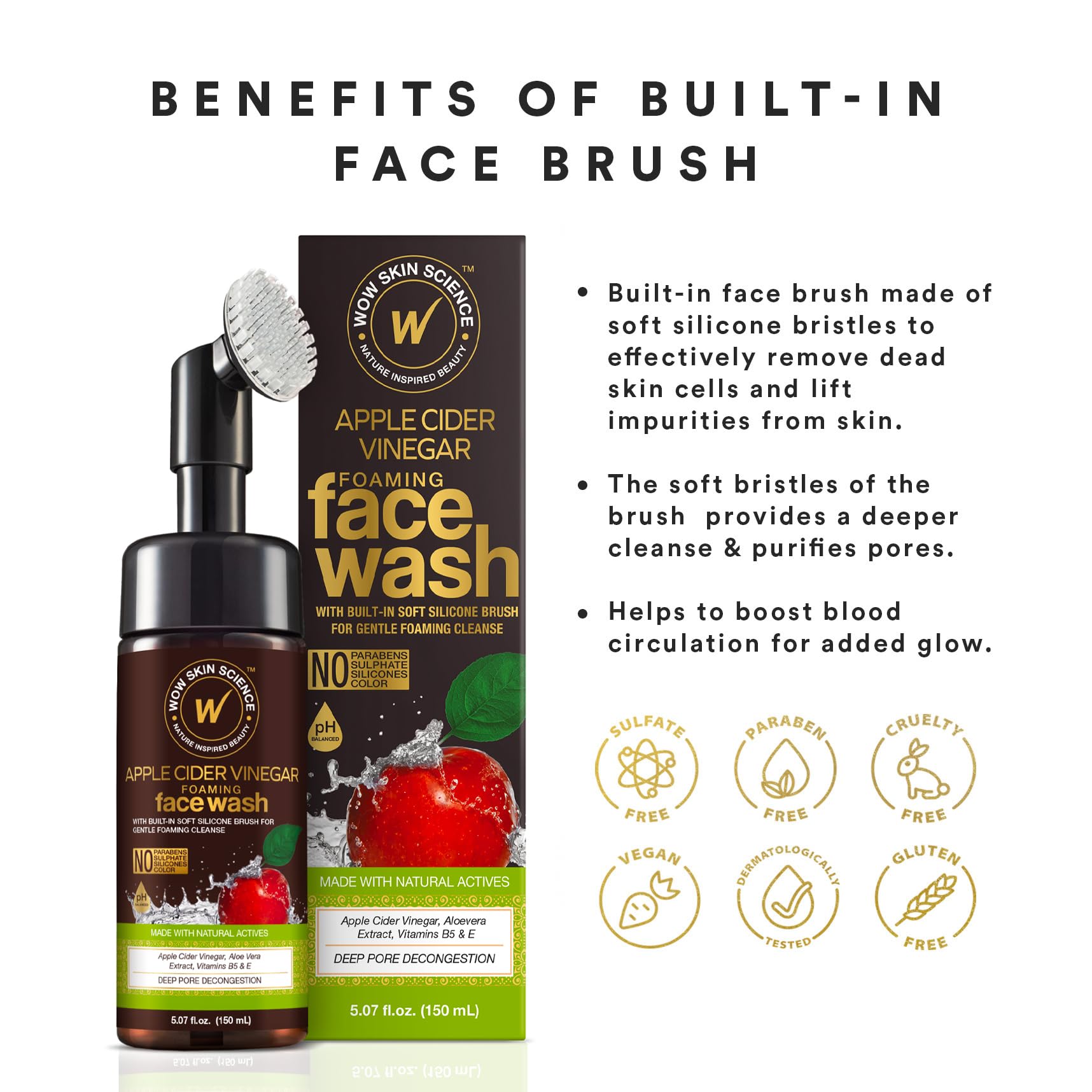 WOW Skin Science face wash routine with brush emphasizes pampered skincare ritual.