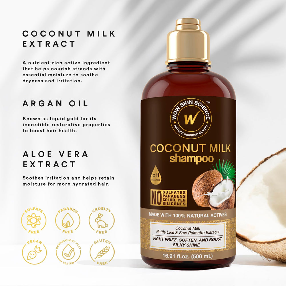 WOW Skin Science Coconut Oil Milk Shampoo frizz-control with coconut milk and jojoba oil