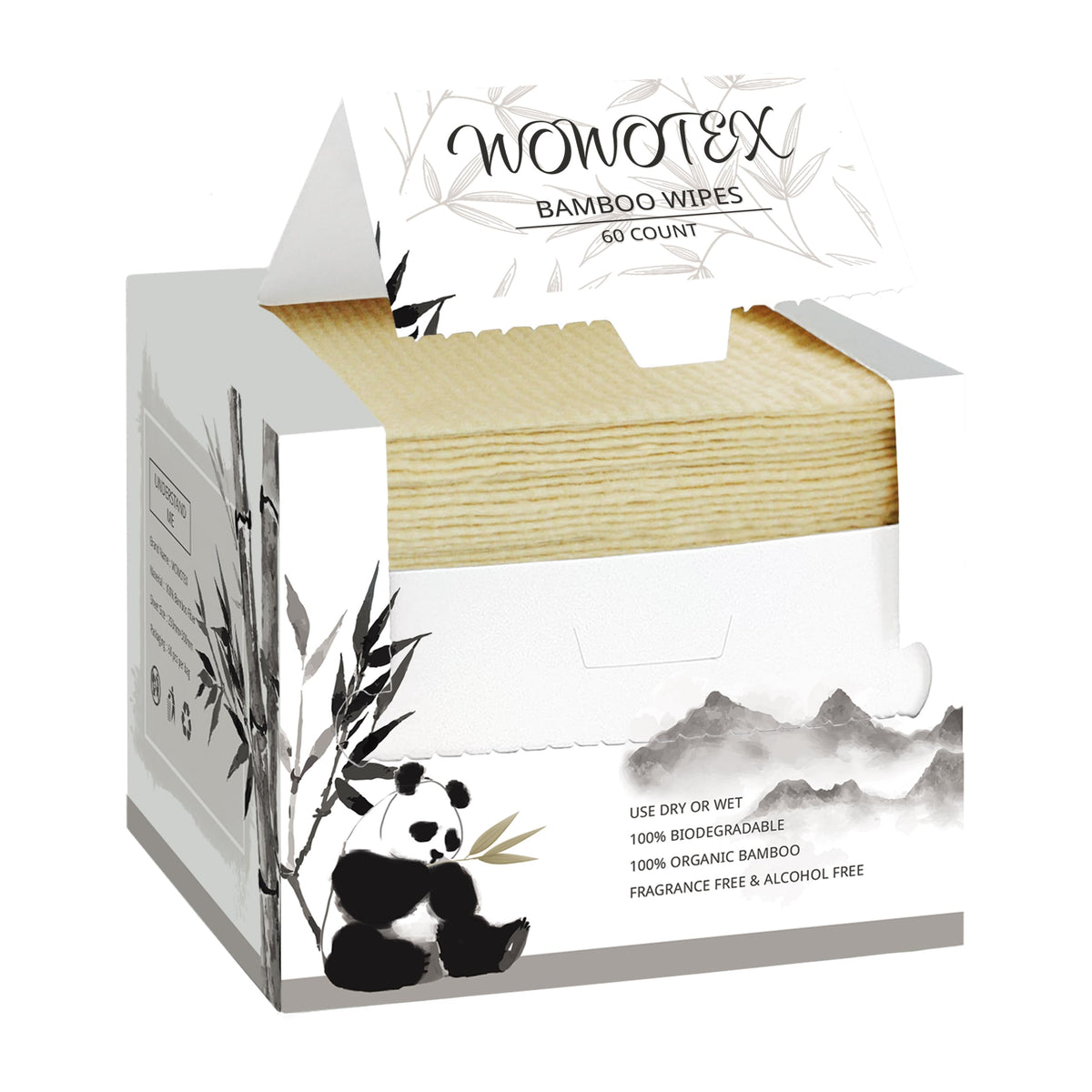 WOWOTEX box of bamboo rayon towels, eco-friendly packaging for travel.