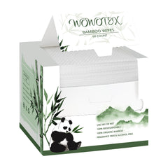 WOWOTEX bamboo viscose face towel packaging highlights biodegradable fabric and eco-friendly choice.