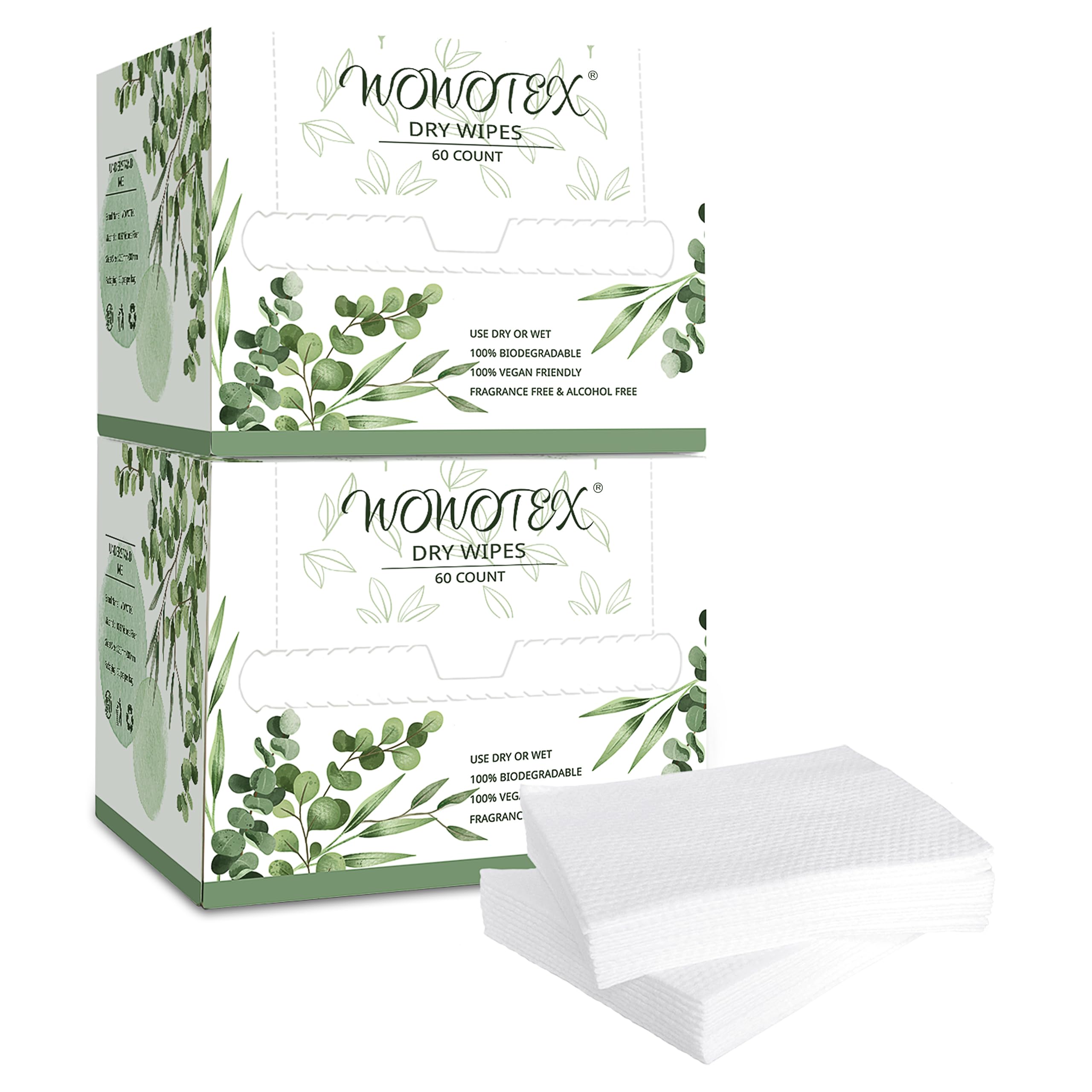 WOWOTEX disposable face towel packaging shows two-box set for travel and home use