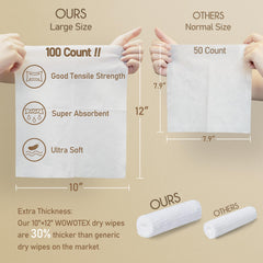 WOWOTEX disposable face towels 100-count pack demonstrates generous supply for daily use.