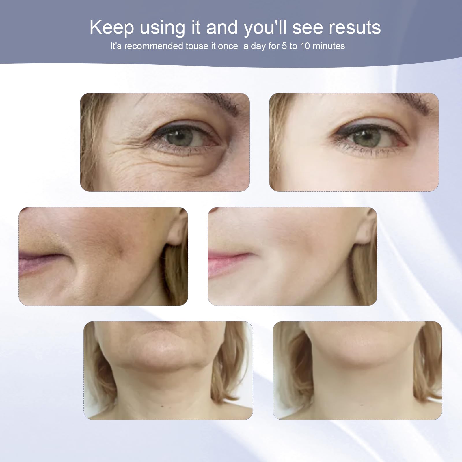 WOWPASS facial massager in-use image on cheek illustrating product uptake and glow