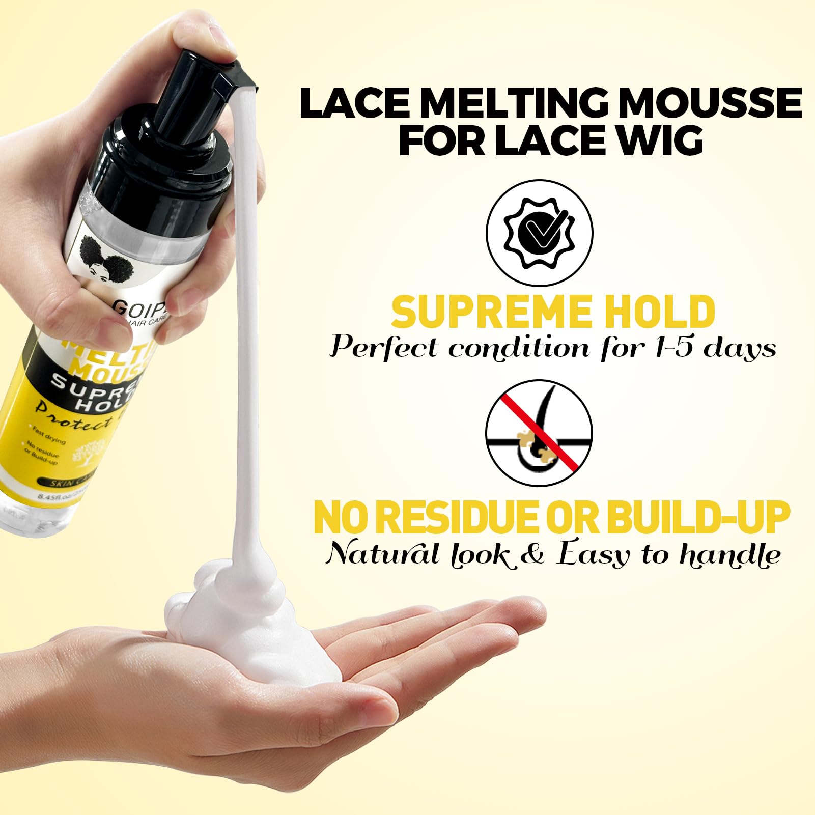 WOZUTUNT applied-on-wig-cap demonstrates secure, quick-drying lace bond.