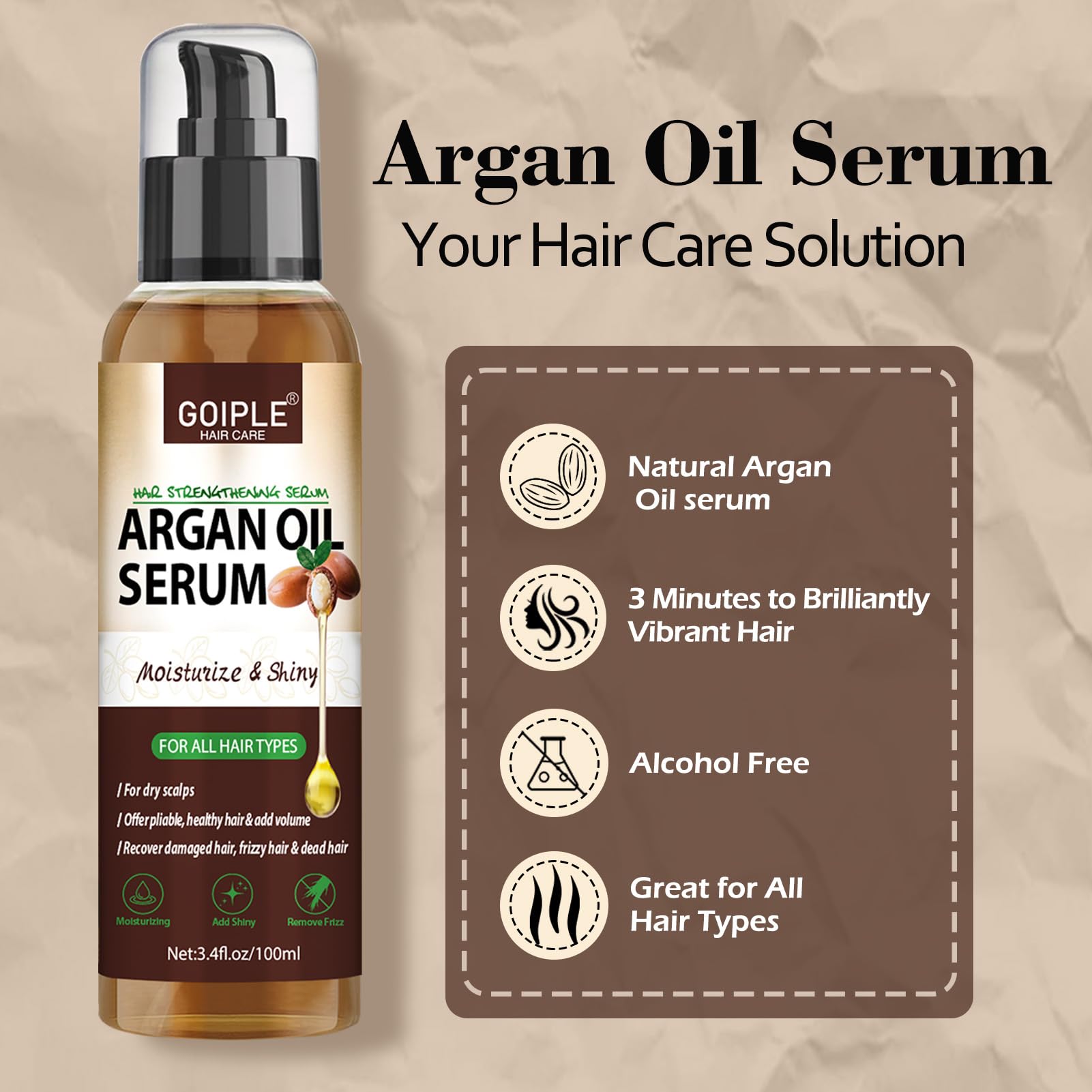 WOZUTUNT Argan Oil Serum hair-application shows smooth detangling and shine enhancement.