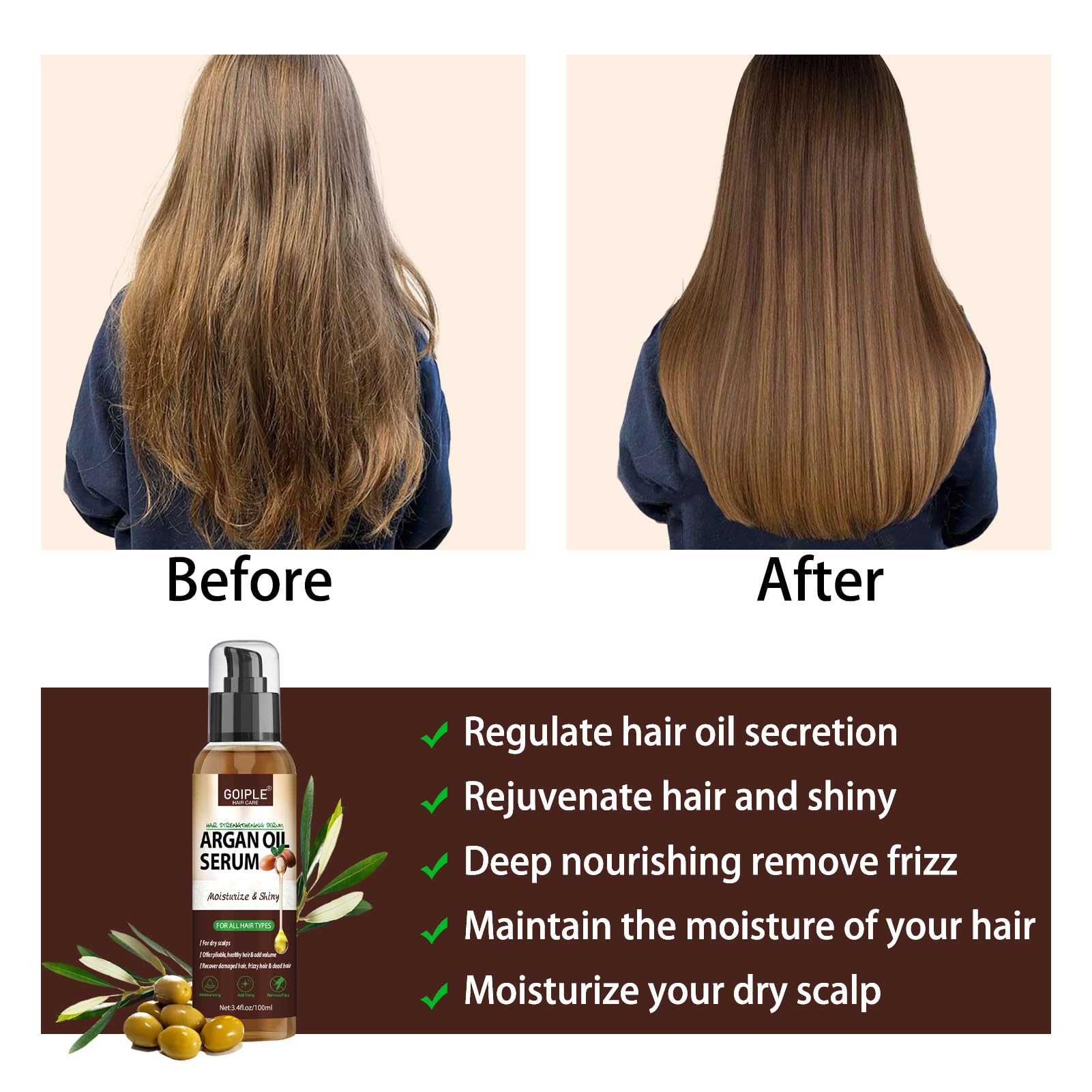 WOZUTUNT Argan Oil Serum heat-protection helps guard strands during styling.