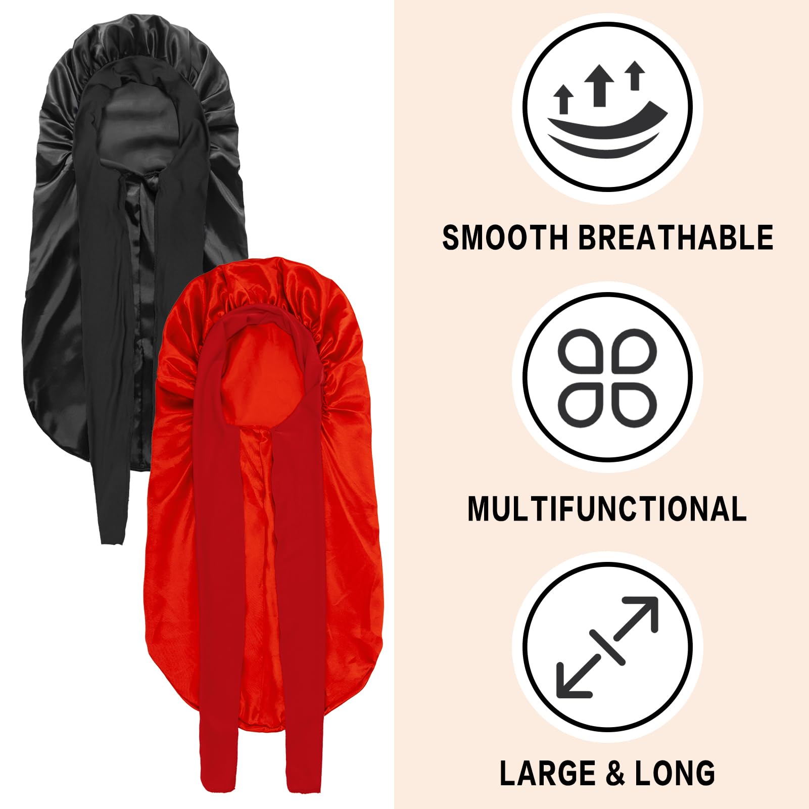 WOZUTUNT large-cap satin bonnet fully covers long hair for versatile bedtime routines