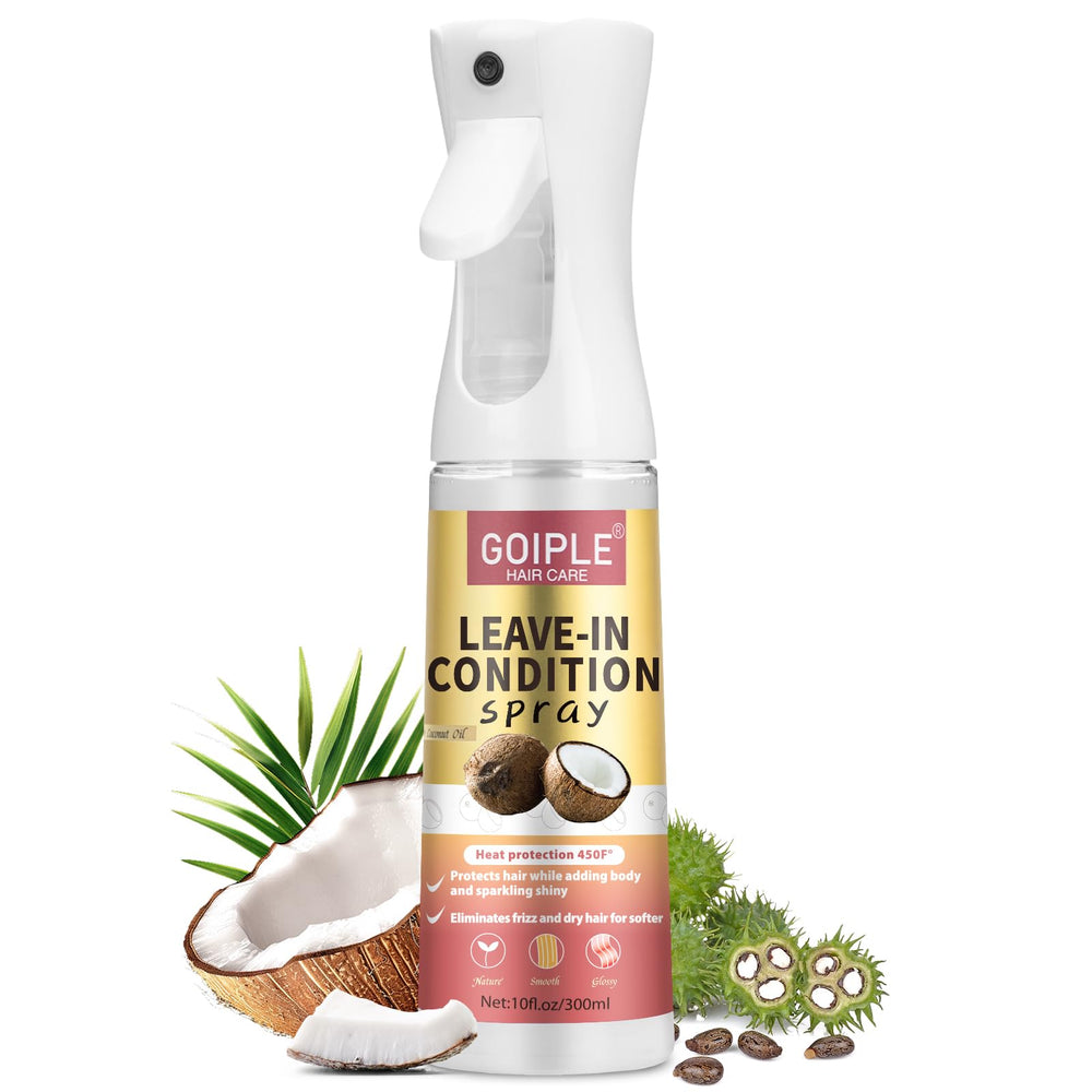 WOZUTUNT leave-in conditioner bottle closeup showing heat protection for smooth, frizz-free hair