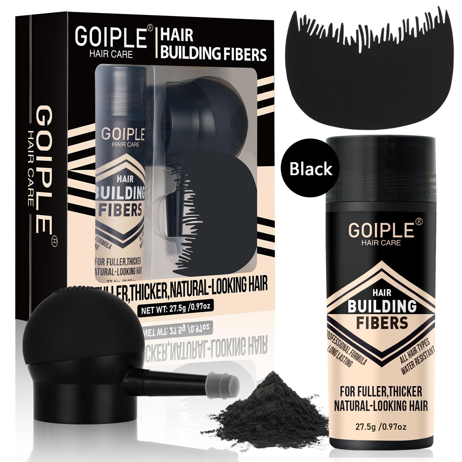 WOZUTUNT hair fibers-application closeup shows instant thickness for a natural-looking hairline.