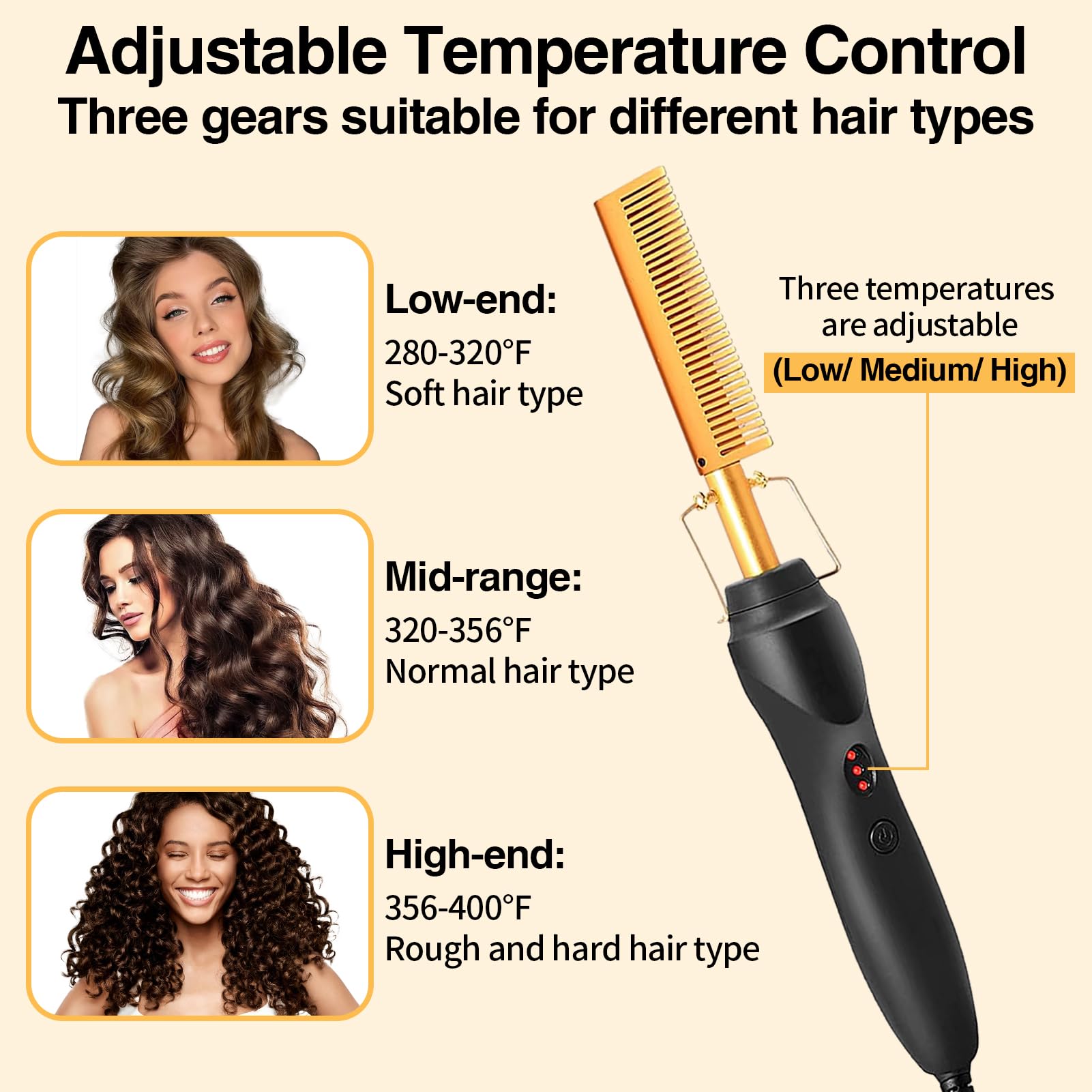 WOZUTUNT hot comb on black hair for smooth shine and shaping