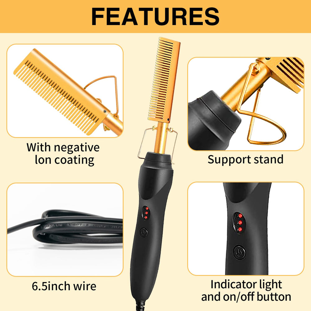 WOZUTUNT hot comb heated setup demonstrates adjustable temps for hair types