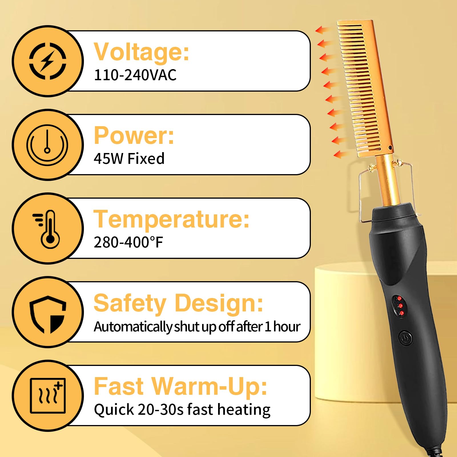 WOZUTUNT hot comb side view highlights portable profile for salon use