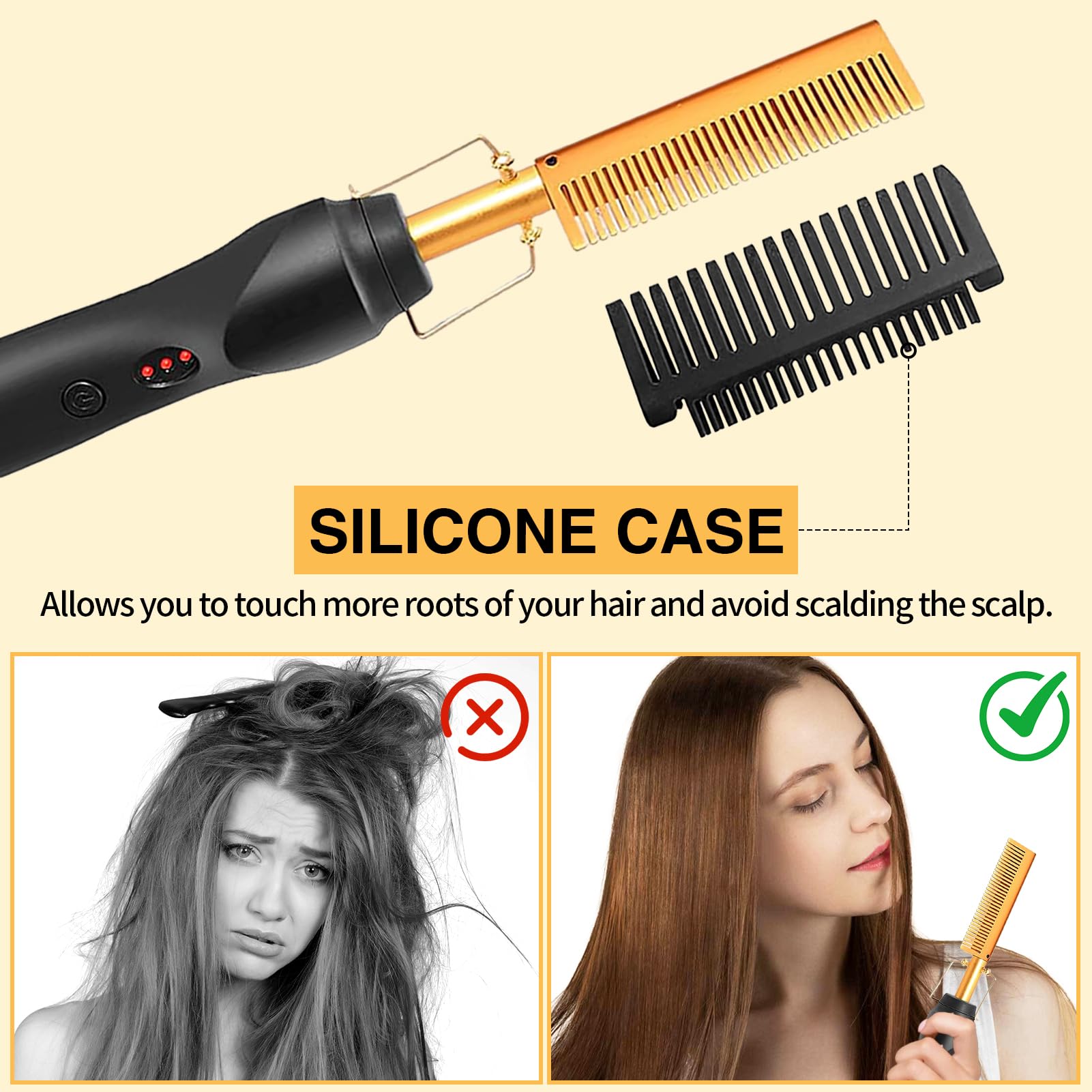 WOZUTUNT hot comb wig-use image shows wig-friendly styling compatibility