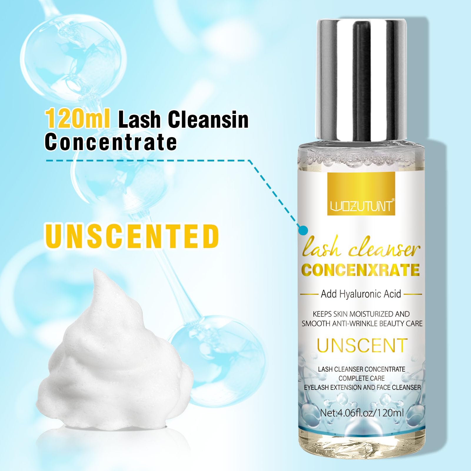 WOZUTUNT lash cleanser foaming lather provides gentle daily lash care