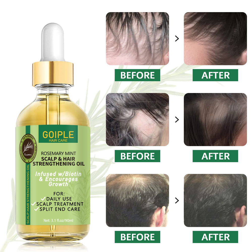 WOZUTUNT Rosemary Oil bottle with before and after hair scenario