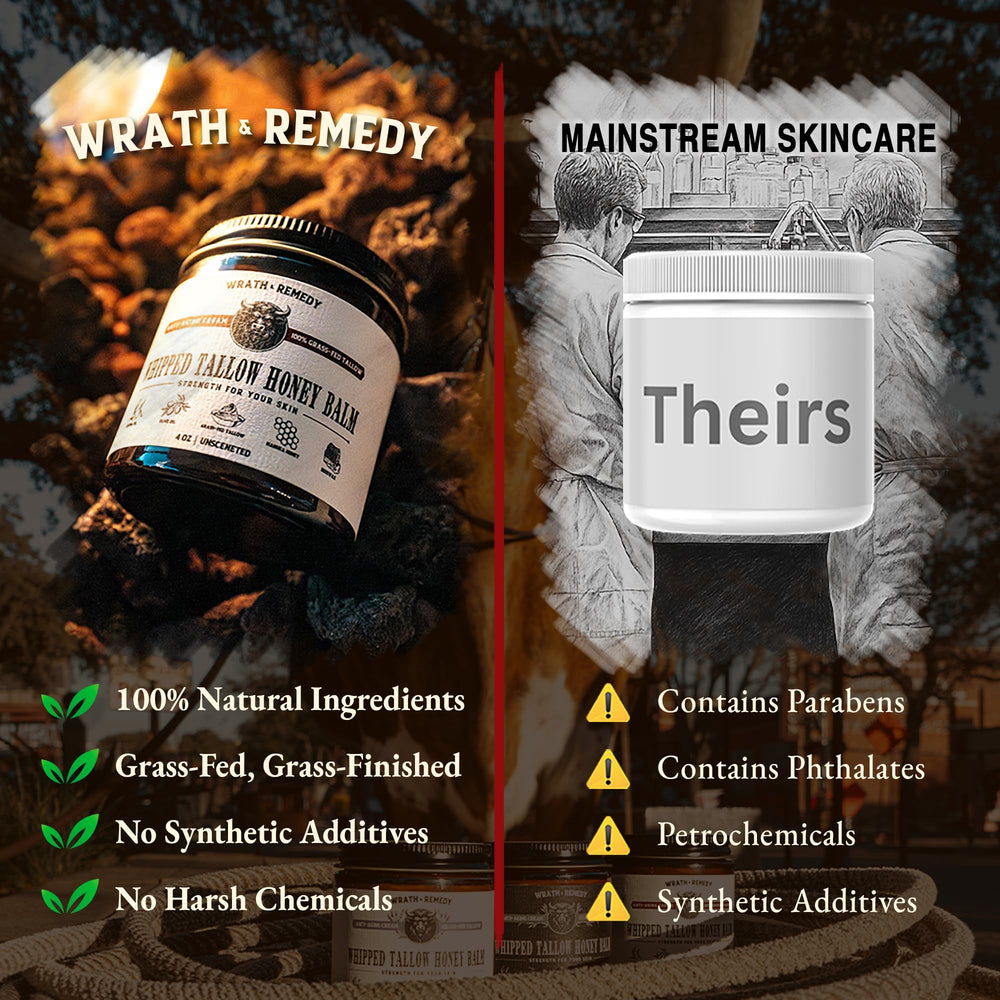Wrath & Remedy ingredients—olive oil, honey, jojoba—close-up