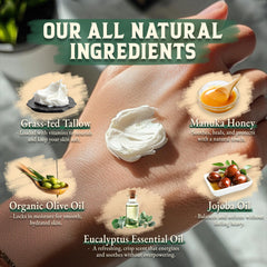 Wrath & Remedy tallow texture closeup highlights airy whipped consistency for skin care.