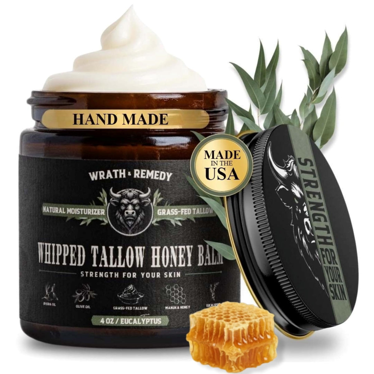 Wrath & Remedy whipped tallow jar showcases luxurious hydration for daily skin use.