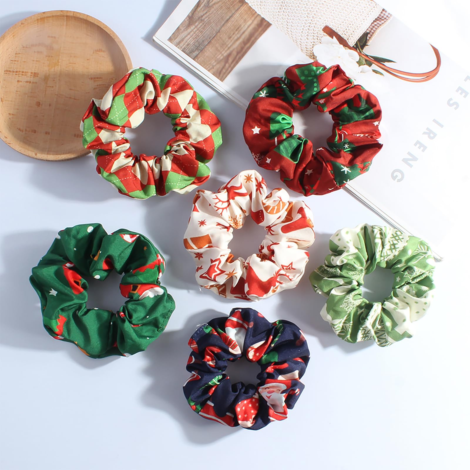 WRBAJIS Christmas tree scrunchie with festive colors for stylish updos