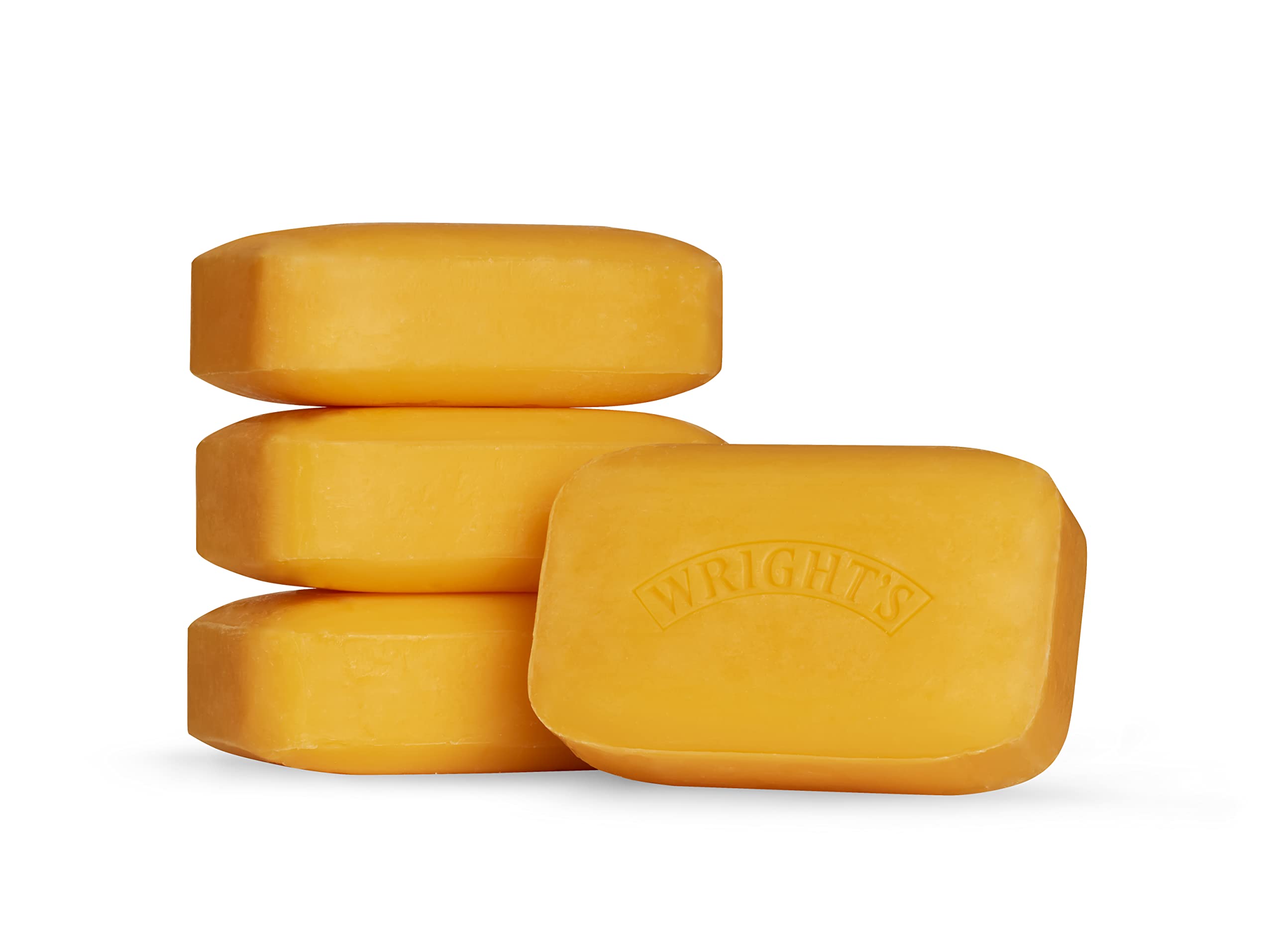 Wright's coal tar soap four-pack, back view highlighting traditional branding