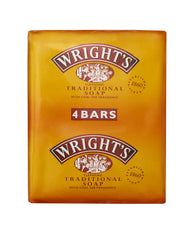 Wright's coal tar soap four-pack, front view for daily cleansing and refreshing scent