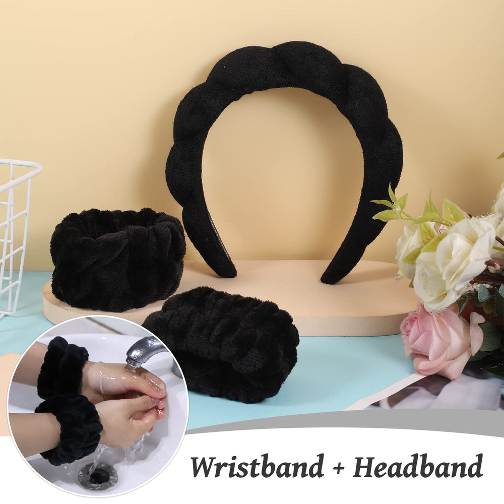 WSICSE spa headband with wristbands helps prevent spills during washing.