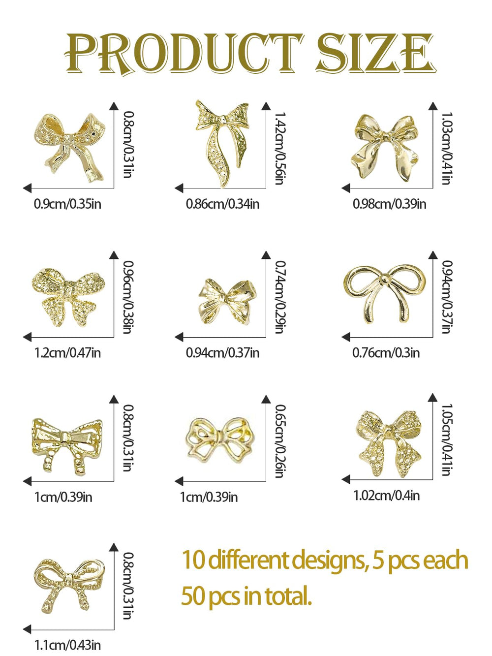 WSimily 3D gold bowknot nail-art set on display—dimensional glam for manicures
